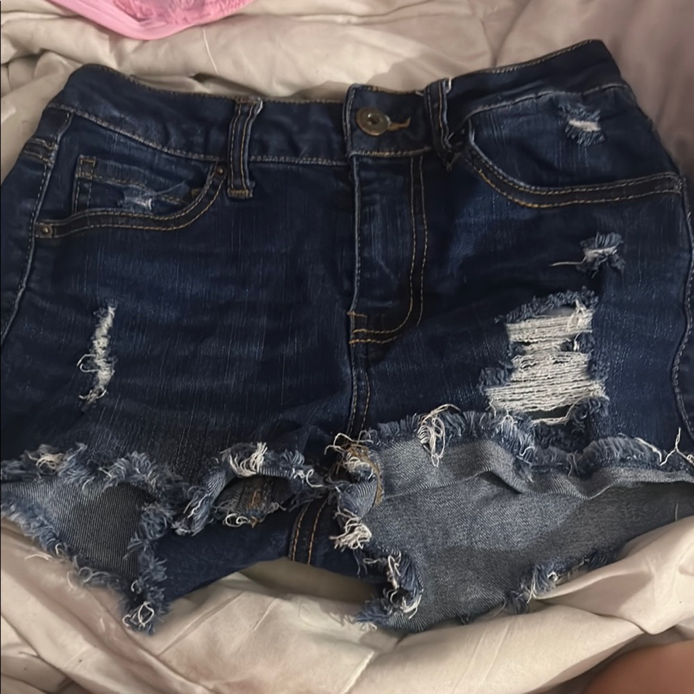 SHEIN Dark Blue Distressed Jean Shorts